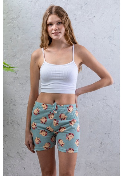 Giysa Kadın Beli Lastikli Desenli Şort Pijama Altı Soluk Mavi - 2027 Açık Mavi