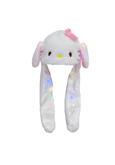 Mj Toys Sanrio Kuromi Hello Kitty Şapka Kulakları Hareket Eden Şapka Işıklı Modlu Peluş Bere Şapka Beyaz