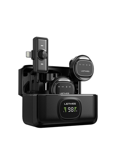 Lenyes Lm204-l Akıllı Gürültü Engelleyici Lightning Bağlantılı Kablosuz Yaka Mikrofonu Siyah