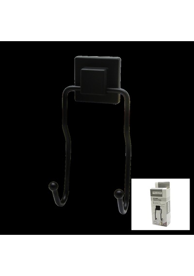 Siyah - 2li Metal Sarkık Askı Kare Güçlü Yapışkanlı 8x9x19cm Çok Renkli