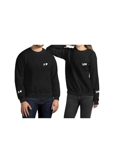Sevlove Sevgili Çift Kombini Kişiye Özel Harf Baskılı 2'li Sweatshirt SIYAH