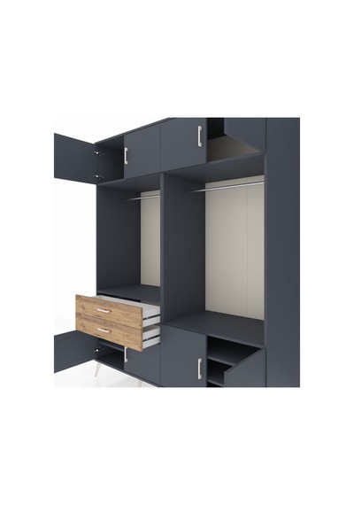 Kronos Gardrop 7 Raflı 2 Çekmeceli 2 Askılı 176x59x221 Antrasit-antrasit/çam Antrasit/çam Kronos Gardrop 7 Raflı 2 Çekmeceli 2 Askılı 176x59x221 Antrasit-antrasit/çam Antrasit/çam