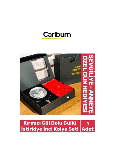 Özel Gün Hediye Sevgiliye Anneye Arkadaşa Kırmızı Gül Dolu Kutulu İstiridye İnci Kolye Seti