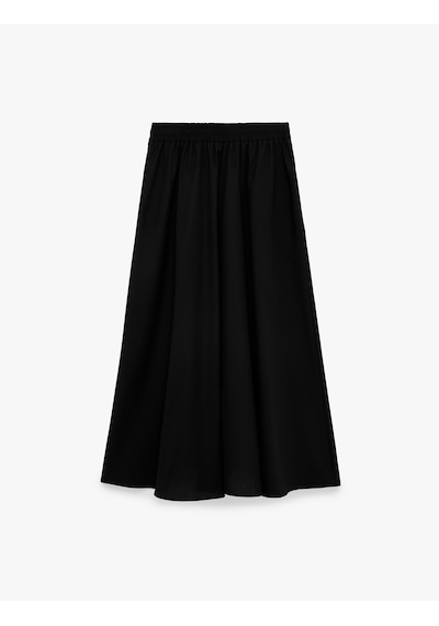 Koton Pamuklu Beli Lastikli Çan Kesim Cepli Maxi Poplin Etek Siyah 6sak70233pw