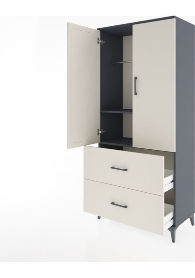 Hyperion Dolap 2 Raflı 2 Çekmeceli 2 Kapaklı 88x44x195 Antrasit-aytaşı Antrasit