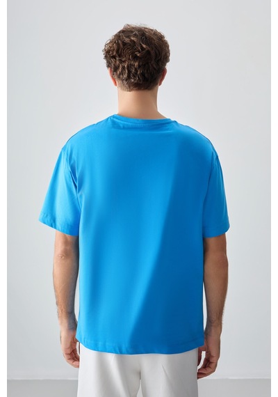 Air Jones Tommy Life Petrol Mavi %100 Pamuk Kalın Yumuşak Dokulu Oversize Fit Baskılı Erkek T-shirt - 88357 Petrol Mavi