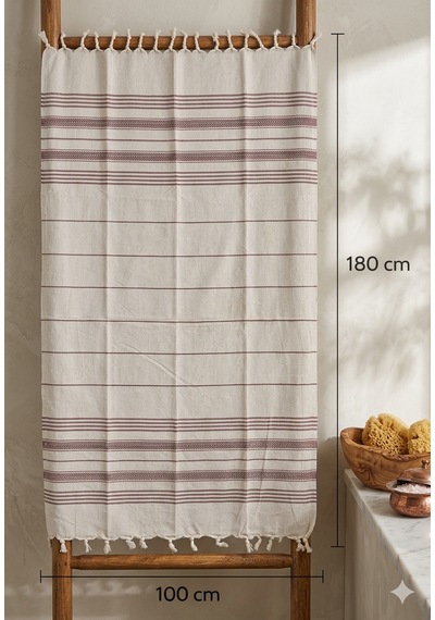 Pamuk Peştemal 100x180 Cm Çizgili Plaj Havlusu, Hamam Havlusu, Sauna Havlusu, Çok Amaçlı Kullanım Kahverengi