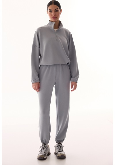Penti Gri Silky Touch Dik Yaka Fermuarlı Crop Sweatshirt