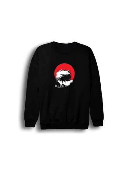 Death Note Anime Baskılı Unisex %100 Pamuk Bisiklet Yaka Siyah Sweatshirt Siyah