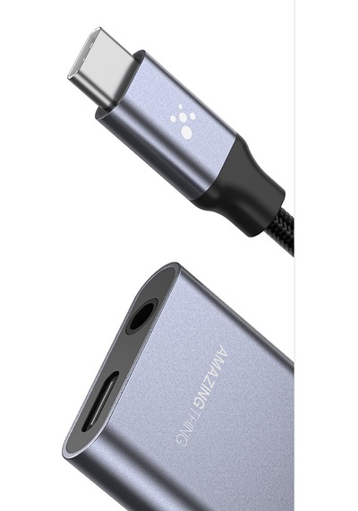 Amazingthing Thunder Pro 2in1 Type-c To 3.5mm Hi-fi Aux Çevirici Ses Adaptörü Gri