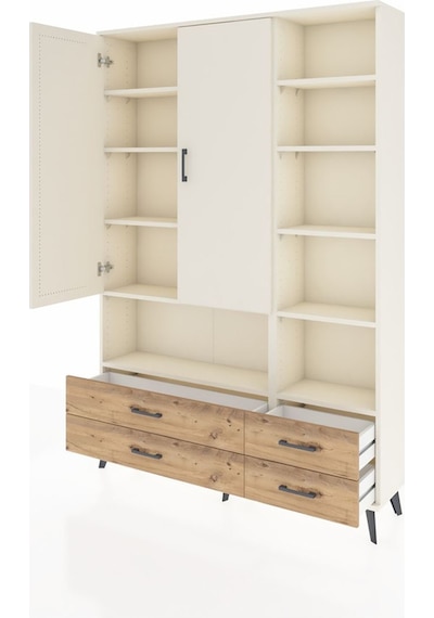 Arges Dolap 10 Raflı 4 Çekmeceli 2 Kapaklı 132x30x195 Aytaşı-aytaşı/çam Aytası/atlas Çam