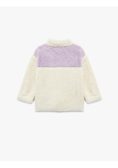 Koton Uzun Kollu Yarım Fermuarlı Dik Yaka Peluş Sweatshirt Ekru 6wmg10009ak Ekru