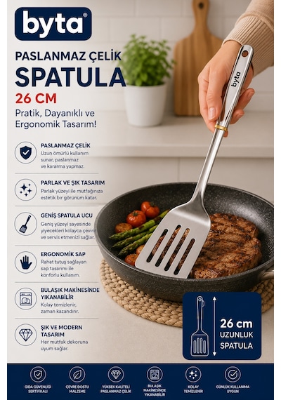 Paslanmaz Çelik Delikli Spatula 26 Cm Izgara, Et Ve Balık Çevirme Spatulası