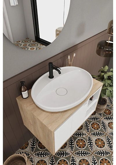 Gül Beyaz 70 Cm %100 Mdf Lavabolu Banyo Dolabı Ayna Lavabo Beyaz