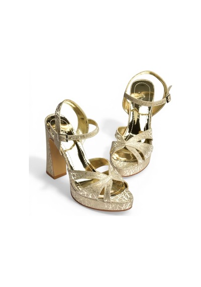 Fox Shoes Y246170214 Altın Sim Kalın Platform Topuklu Abiye Ayakkabı