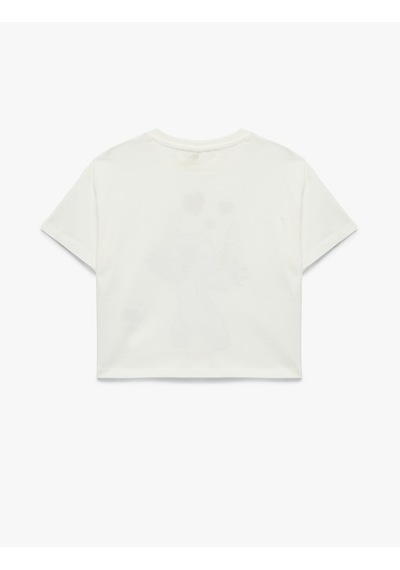 Koton Kısa Kollu Bisiklet Yaka Pamuklu Lisanslı Stitch Baskılı Tişört Ekru 6skg10244ak Ekru
