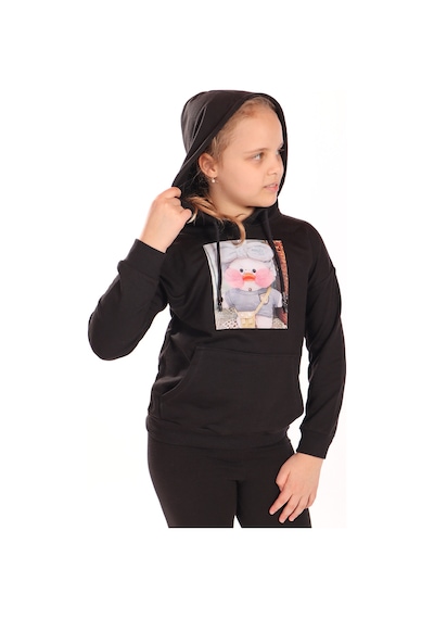 Toontoy Kız Çocuk Baskılı Sweatshirt Siyah