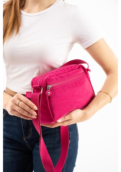 Baginn Kadın Postacı Çanta Hafif Klinkır Kumaş Çok Cepli Çapraz Askılı Omuz Çantası 24 16 Cm Günlük Çanta Pembe