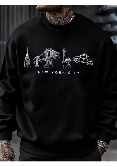 Startmore Tarzsokak New York City Özellik Desen Erkekler Kazak Sonbahar Bisiklet Yaka Kazak Hip Hop Çok Renkli Gi Siyah