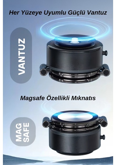 Wearfitpro Magsafe Özellikli Güçlü Mıknatıslı Vantuz Telefon Tutucu Ev Araç Her Zemine Uygun Telefon Tutucu Siyah