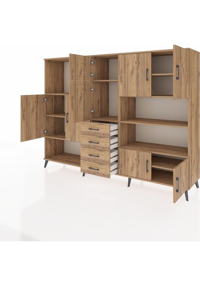 Hyperion Dolap 9 Raflı 4 Çekmeceli 8 Kapaklı 220x44x163 Çam-çam Çam-çam