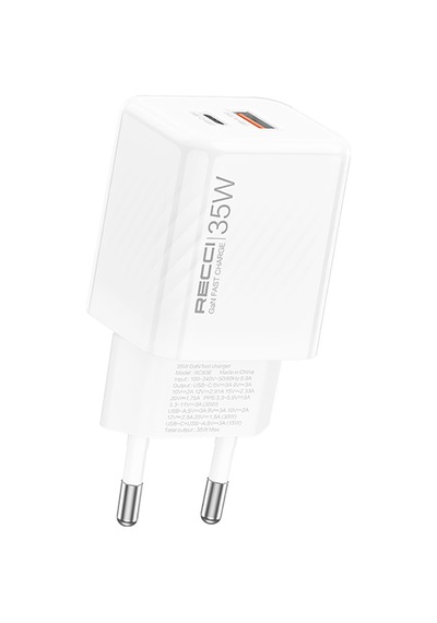 Recci Rc83e Type-c Pd & Usb-a Gan Teknolojili Qc3.0 Hızlı Şarj Başlığı 35w Beyaz