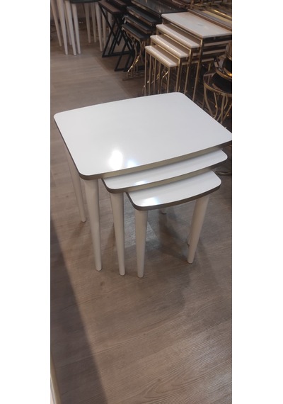 3 Lü Mdf Lam Zigon Sehpa Takımı , Ahşap Zigon Sehpa Beyaz - Altın