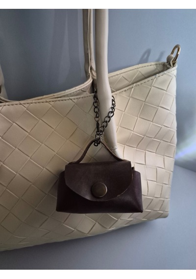 Gogo Charm Çanta Aksesuarı Mini Çanta Hakiki Deri Koyu Kahve