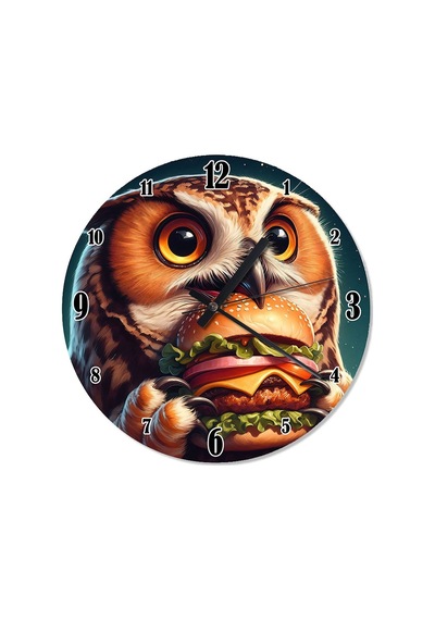 Baykuşun Hamburger Keyfi Tasarım Duvar Saati