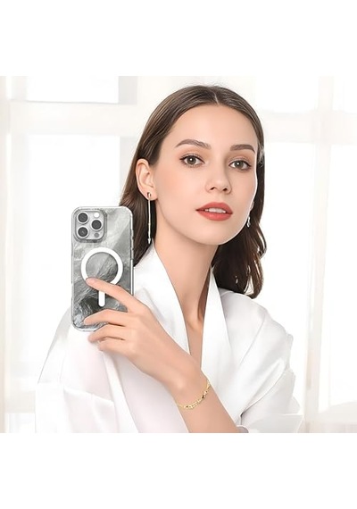 İphone 16 İçin Shinemag Serisi Magsafe İle Uyumlu Göz Alıcı Ve Şık Metalize Arka Tasarım Yüksek Kalite Materyal Premium Hybrid Kılıf Kapak Silver, 16 50 x 22