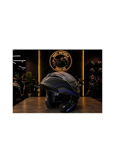 Jk 902 Az Blue Çene Açılır Motosiklet Kaskı Siyah