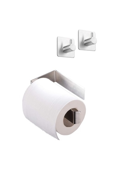 Deltahome Paslanmaz Çelik Set Yapışkanlı Tuvalet Kağıtlığı Ve 2 Adet Banyo Askısı - Anında Kolay Montaj Diğer