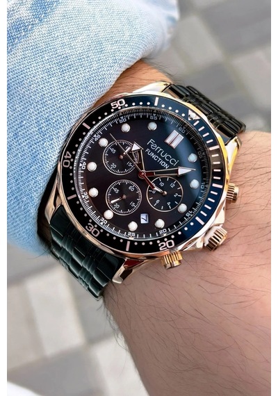 Ferrucci Fonksiyonlu&takvimli Fosforlu Kadran Siyah Çelik Erkek Kol Saati Rose Gold - Siyah