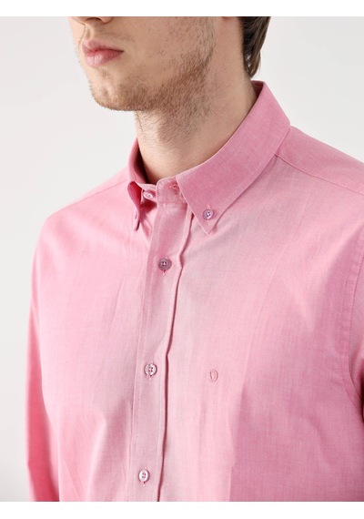 Dufy Pembe Erkek Regular Fit Brent Düğmeli Yaka Uzun Kol Gömlek - 94867 Pembe