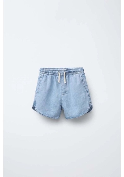 Magu Erkek Çocuk Oversize Denim Mavi Gömlek Şort Takım - Yazlık İkili Takım Mavi