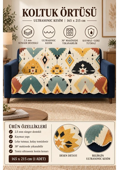 Çok Amaçlı Kadife Koltuk Örtüsü Kaymaz Süngerli 165x215 Cm Modern Bohem Çekyat Şalı Piknik Masa Örtüsü Alk17 Renkli