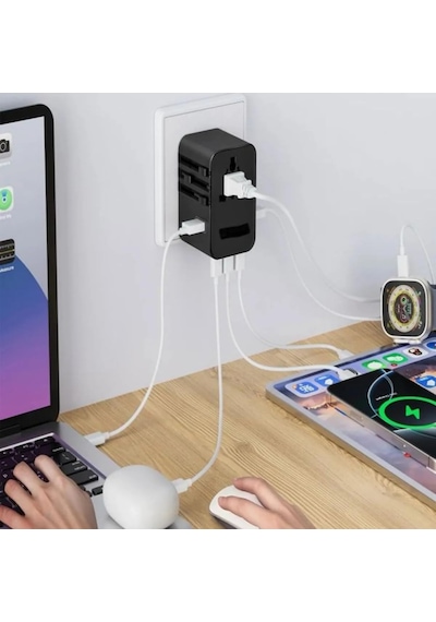 Universal Seyahat Priz Dönüştürücü Adaptör, 45w Şarj Cihazı, 2x Usb Girişi, 3x Type-c Girişi, U