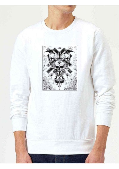 Sevenfold A7X Kuru Kafa Baskılı Beyaz Erkek Örme Sweatshirt