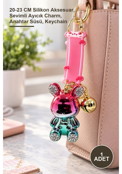 1 Adet Taşlı Ayıcık Silikon Anahtarlık 20-23 Cm Silikon Aksesuar, Sevimli Ayıcık Charm, Anahtar Süsü, Keychain
