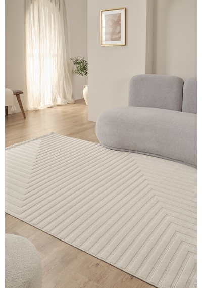 Kaşmir Halı İskandinav Rune White Salon Mutfak Halısı Yolluk Krem
