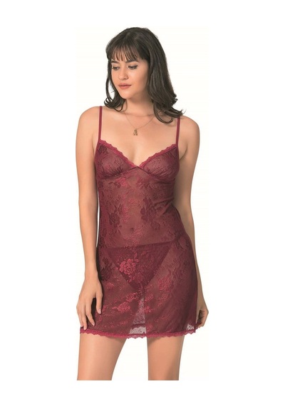 Aria's Closet Arias Closet Bordo Kısa Jakarlı Gecelik Bordo