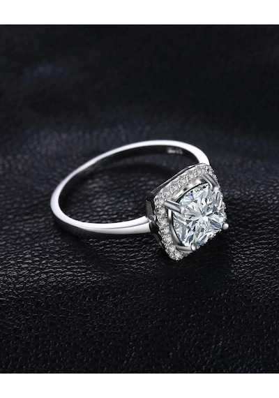 Brezza Lusso Jewelry 1.90 Karat Prenses Kare Taşlı Dia Tektaş Kare Kadın Gümüş Yüzük 14