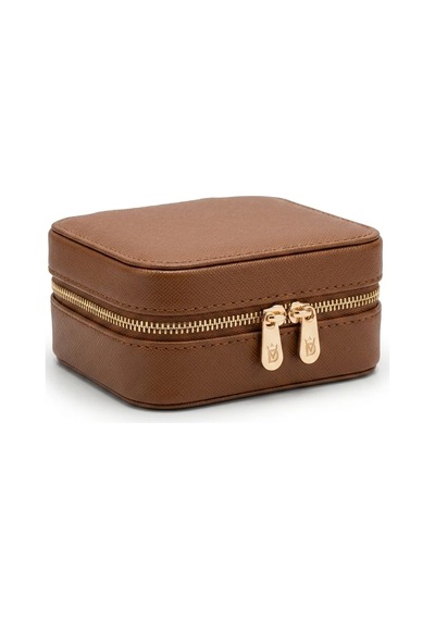 Takı Kutusu Düzenleyici Seyahat Çantası Kolye Yüzük Küpe Organizer Deri Kahverengi 10cmx10cm