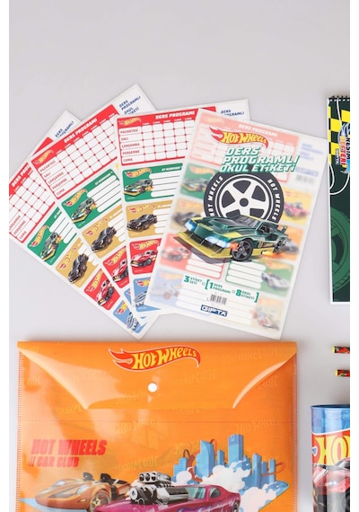 Yeni Sezon Lisanslı Hot Wheels 12 Parça Kırtasiye Seti Çıtçıt Dosya,kalem,silgi,kumbara,kalemtraş,resim Defteri,okul Etiketi Altın
