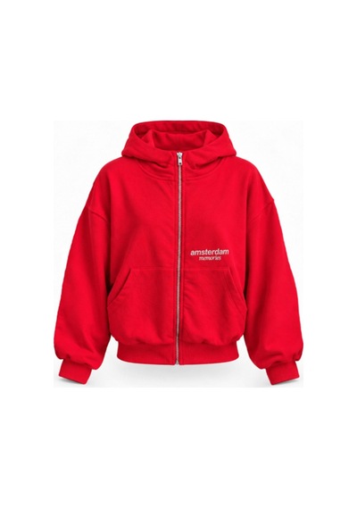 Hiccup Fermuarlı Kapüşonlu Sweatshirt Kırmızı