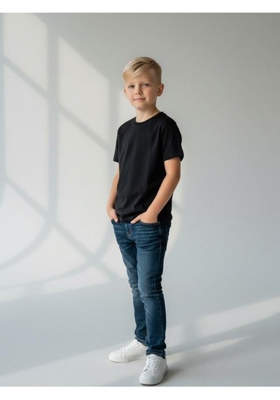 Zekids Çocuk Pamuklu Basic Yuvarlak Yaka T-shirt-16714 SIYAH