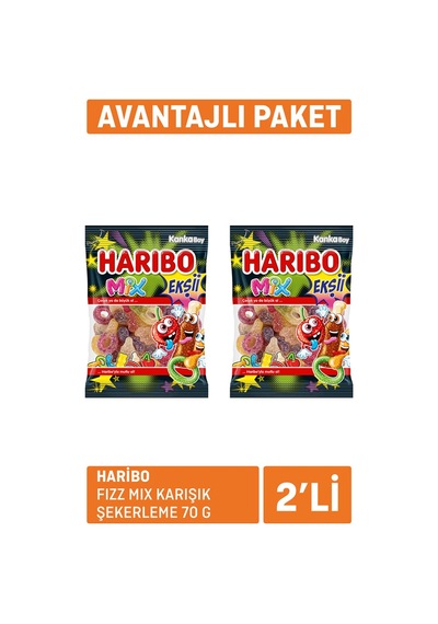 Haribo Fizz Mix Karışık Şekerleme 2 X 70 G - 8 Adet Tarı