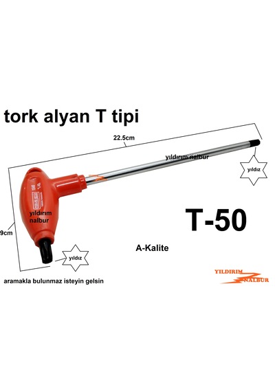 Tork Alyan Te Tipi T-50 Yıldız Alyan 6 Köşe Te Tipi Tork Anahtar Kalın