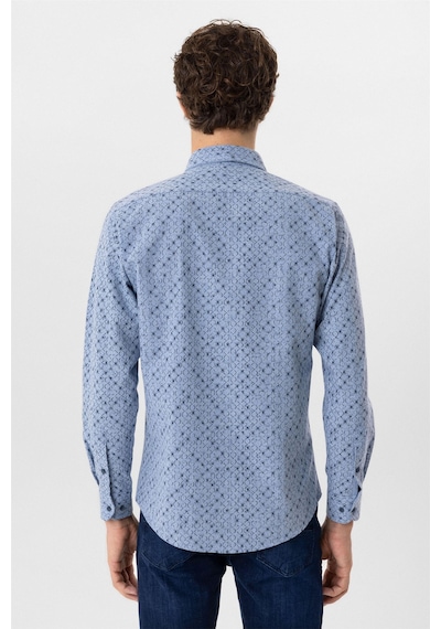Süvari Mavi Slim Fit Düz Düğmeli Yaka Gömlek-34234 Mavi