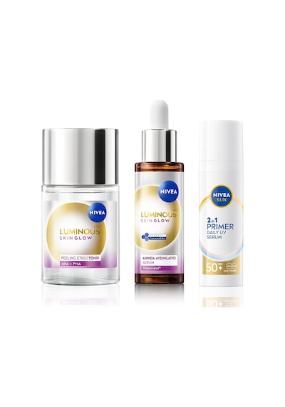 SUN SPF50 Primer Nemlendirici Makyaj Bazı 30ml, Luminous630 Skin Glow Cilt Serum 30ml ve Tonik 100ml